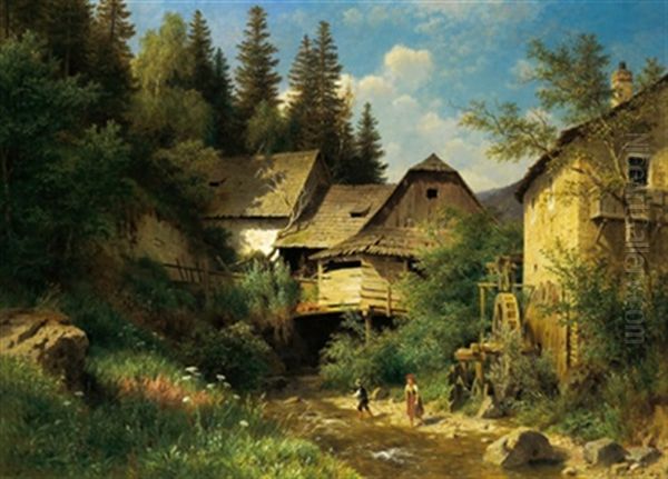 Aus Kaumberg In Niederosterreich (bezirk Lilienfeld) Oil Painting by Ludwig Georg Eduard Halauska