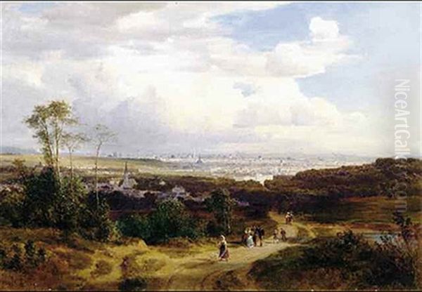 Fernsicht Nach Wien Von Der Anhohe Bei Hietzing (kuniglberg) Oil Painting by Ludwig Georg Eduard Halauska