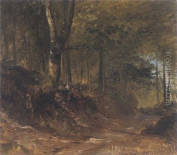 Ein Waldweg Oil Painting by Ludwig Georg Eduard Halauska