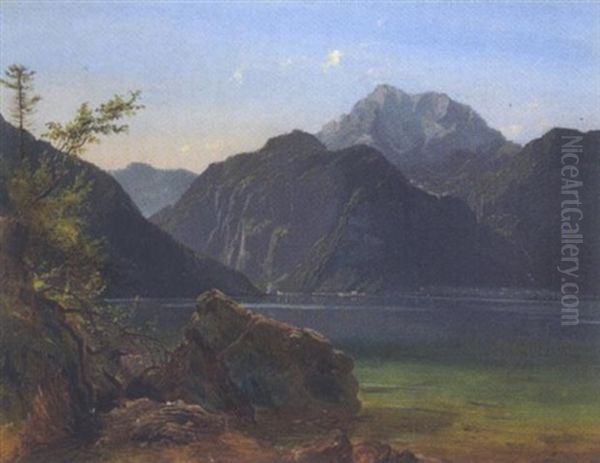 Stadt Am Seeufer Oil Painting by Ludwig Georg Eduard Halauska