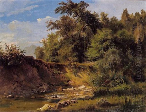 Sonniges Bachufer Oil Painting by Ludwig Georg Eduard Halauska