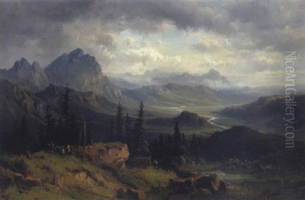 Partie In Oberbayern Oil Painting by Ludwig Georg Eduard Halauska