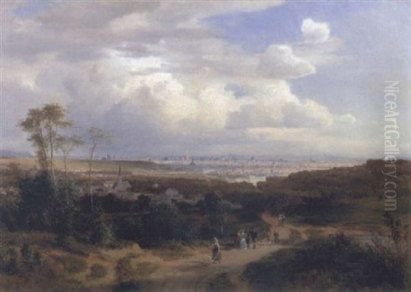 Fernsicht Nach Wien Von Der Anhohe Bei Hietzing (kuniglberg) Oil Painting by Ludwig Georg Eduard Halauska