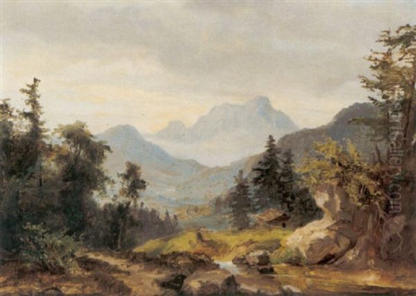 Blick Auf Den Schafberg Oil Painting by Ludwig Georg Eduard Halauska