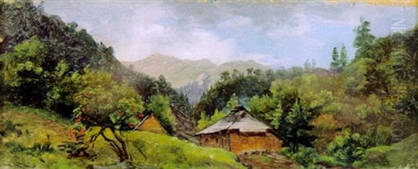 Idyllische Gebirgslandschaft Oil Painting by Ludwig Georg Eduard Halauska