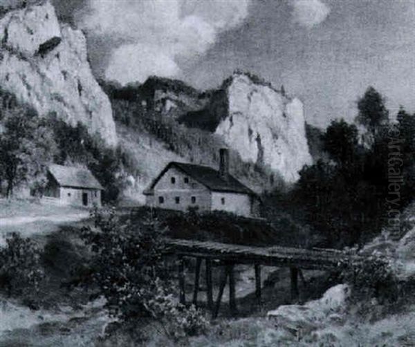 Landschaft Bei Mariazell Oil Painting by Ludwig Georg Eduard Halauska