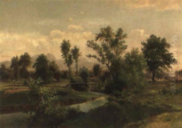 Aulandschaft Oil Painting by Ludwig Georg Eduard Halauska