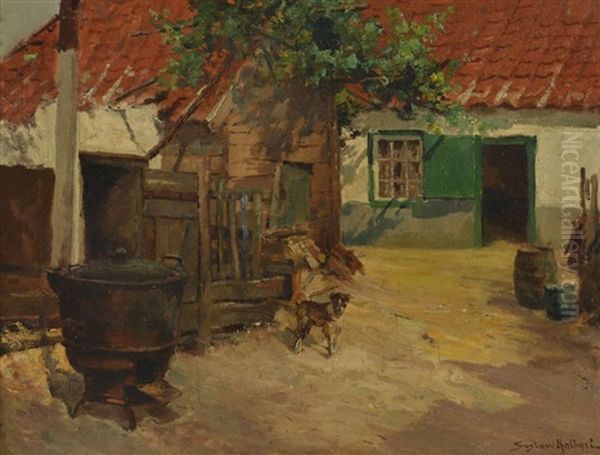 A La Ferme Oil Painting by Gustave Halbart