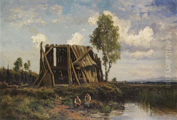 Rastende Torfstecher Im Dachauer Moos by Fritz Halberg-Krauss