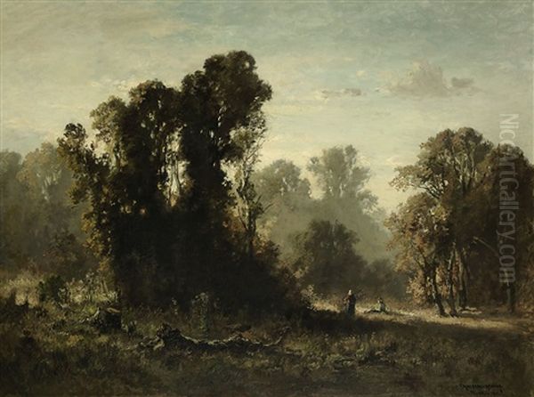 Reisigsammler Auf Einer Waldlichtung Oil Painting by Fritz Halberg-Krauss