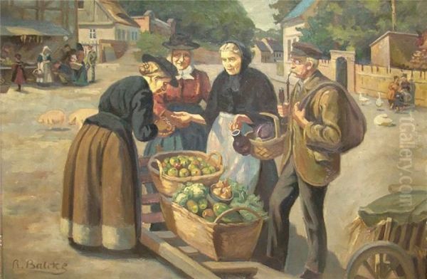 Bauernmarkt Inschwiebus Oil Painting by Robert Balcke