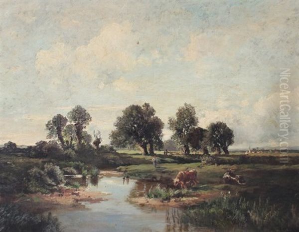 Cattle Grazing In An Extensive Landscape With Stream Oil Painting by Fritz Halberg-Krauss