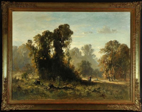 Reisigsammlerin In Baumlandschaft Oil Painting by Fritz Halberg-Krauss