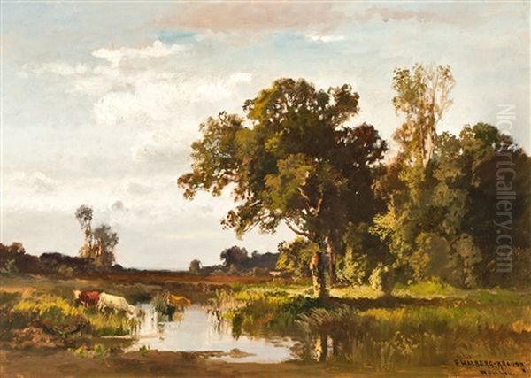 Landscape With Cattle At A Watercourse by Fritz Halberg-Krauss