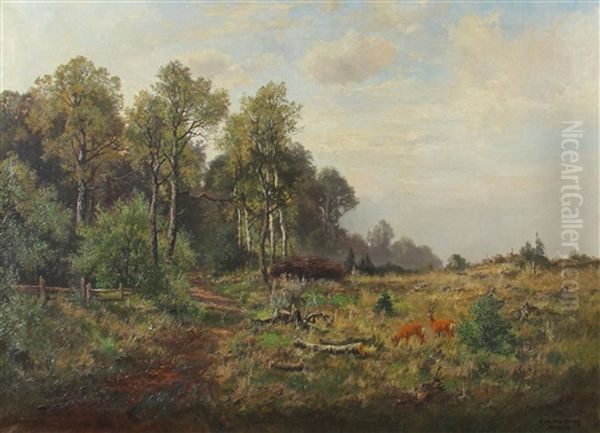 Rehe Auf Einer Waldwiese Oil Painting by Fritz Halberg-Krauss