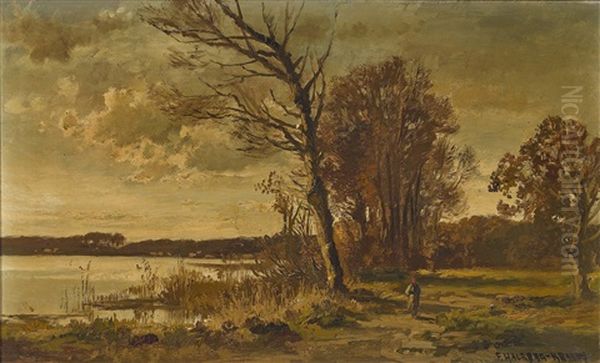 Herbstliche Uferlandschaft Oil Painting by Fritz Halberg-Krauss