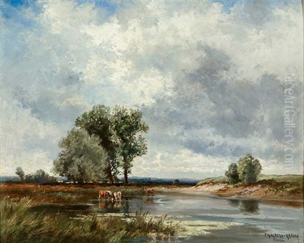 'im Moos Bei Aubing' Oil Painting by Fritz Halberg-Krauss