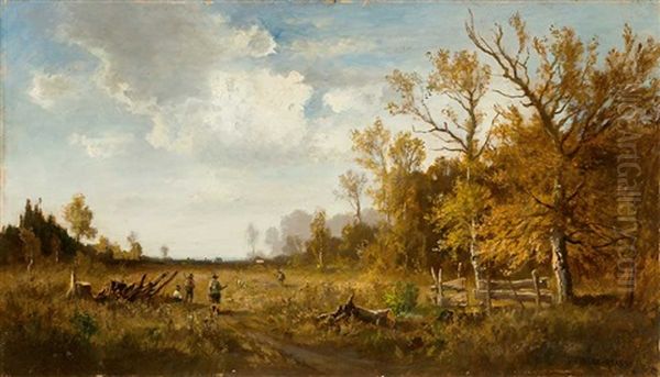 Herbstliche Landschaft Mit Jagdgesellschaft Oil Painting by Fritz Halberg-Krauss