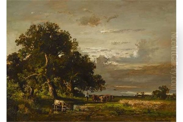 Hirte Mit Kuhherde Am Waldrand Oil Painting by Fritz Halberg-Krauss