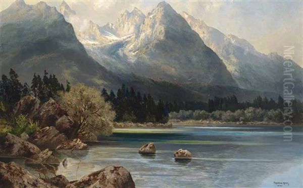 Eibsee Mit Zugspitze Oil Painting by Fritz Halberg-Krauss