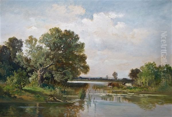 Seenlandschaft Am Nachmittag Oil Painting by Fritz Halberg-Krauss