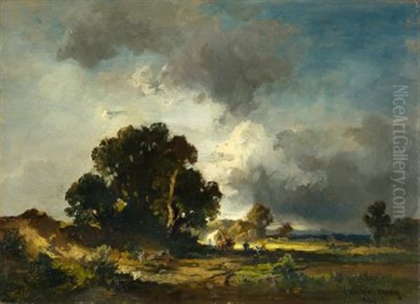 Gewitterlandschaft Mit Einem Fuhrwerk (schwuler Tag) Oil Painting by Fritz Halberg-Krauss