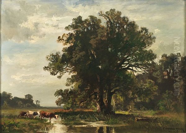 Weidelandschaft Mit Kuhen Und Ausladendem Baum Oil Painting by Fritz Halberg-Krauss