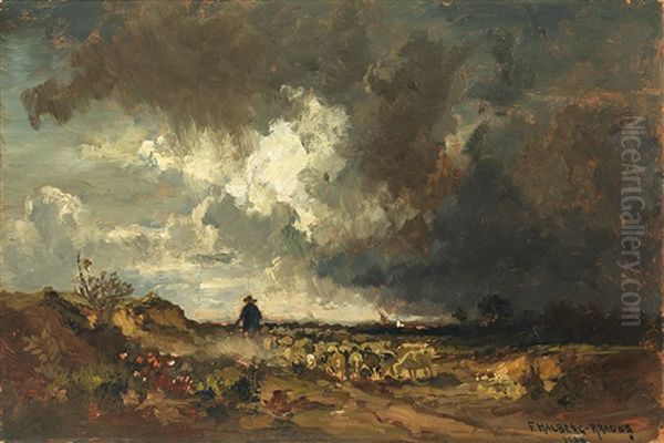 Schafherde Auf Dem Heimweg Bei Abziehendem Gewitter Oil Painting by Fritz Halberg-Krauss