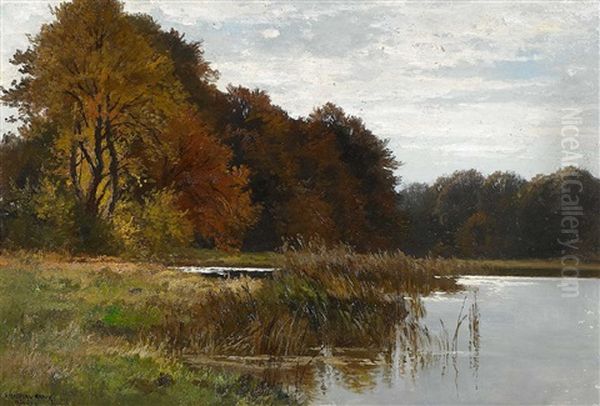 Waldsee Oil Painting by Fritz Halberg-Krauss