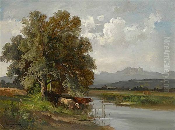 Motiv An Der Ache Chiemgau Oil Painting by Fritz Halberg-Krauss