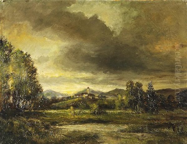 Bayrisches Dorf In Gewitterstimmung Oil Painting by Fritz Halberg-Krauss