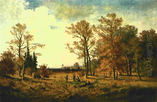 Herbstlandschaft Mit Jagern Oil Painting by Fritz Halberg-Krauss