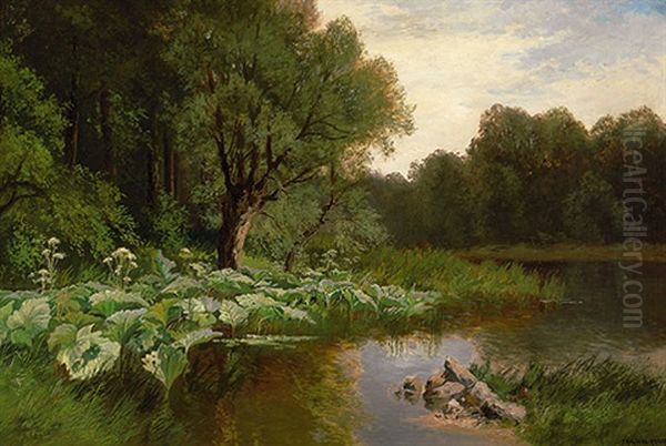 Sommerlandschaft Mit Waldteich by Fritz Halberg-Krauss