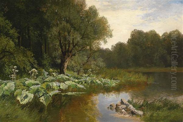 Sommerlandschaft Mit Waldteich Oil Painting by Fritz Halberg-Krauss