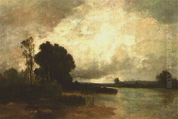 Gewitterstimmung An Einem See Oil Painting by Fritz Halberg-Krauss