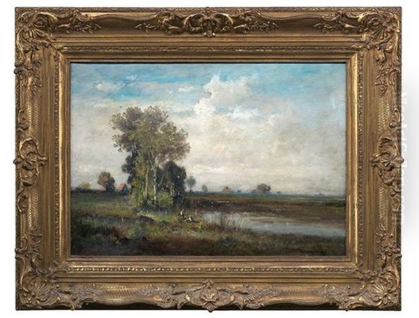 Bayerische Sommerlandschaft Mit Kindern An Einem Weiher Oil Painting by Fritz Halberg-Krauss