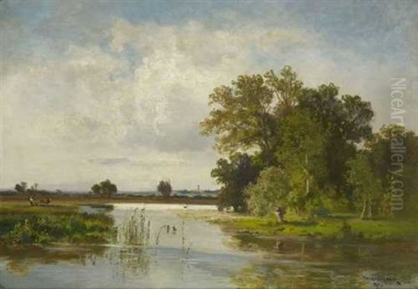 Uferlandschaft Mit Pflugendem Bauer Oil Painting by Fritz Halberg-Krauss