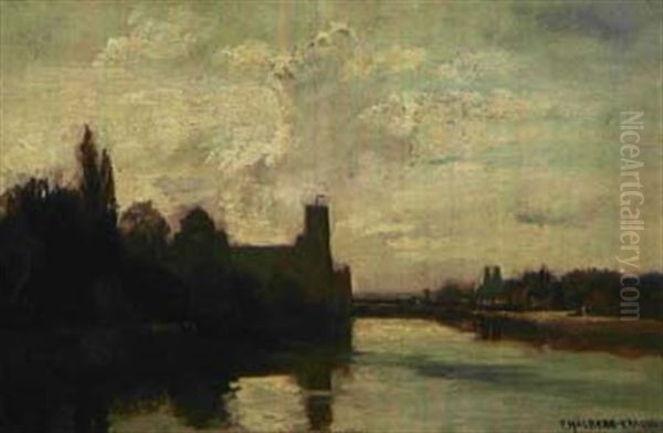 Blick Uber Die Isar Auf Das Deutsche Museum Und Die Krautinsel Oil Painting by Fritz Halberg-Krauss