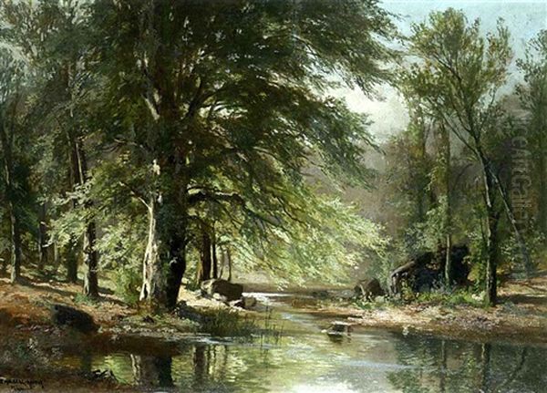 Landschaft Mit Weiher Oil Painting by Fritz Halberg-Krauss