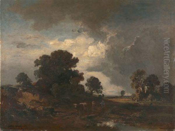 Heimziehende Herde Vor Dem Gewitter Oil Painting by Fritz Halberg-Krauss