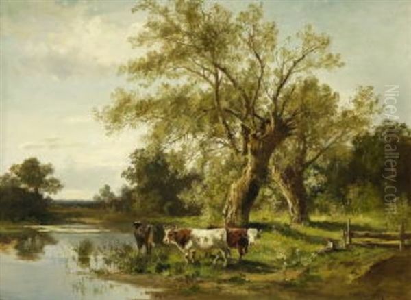 Magd Mit Kuhen Am Wasser Oil Painting by Fritz Halberg-Krauss