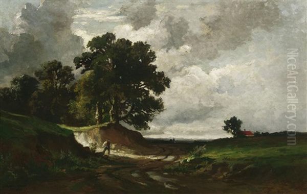 Landstrase In Wald- Und Wiesenlandschaft Bei Aufziehendem Regen Oil Painting by Fritz Halberg-Krauss