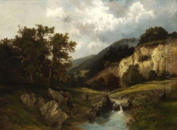 Gebirgstal Mit Einem Bach Oil Painting by Fritz Halberg-Krauss