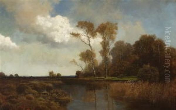 Herbstliche Moorlandschaft Oil Painting by Fritz Halberg-Krauss