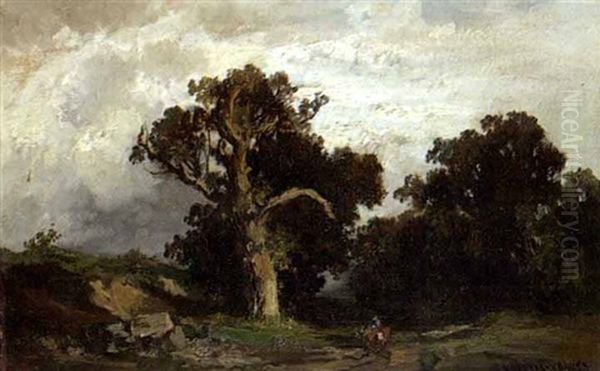 Baumlandschaft, Im Vordergrund Bauer Mit Seinem Fuhrwerk Oil Painting by Fritz Halberg-Krauss