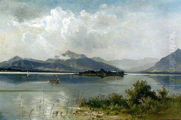 Blick Auf Die Fraueninsel Im Chiemsee Oil Painting by Fritz Halberg-Krauss