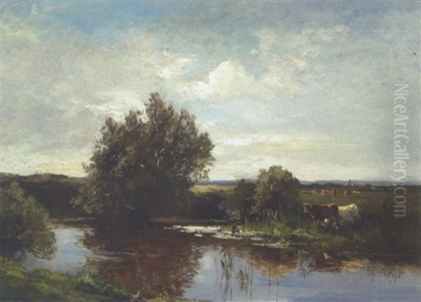 Koer I Flodlandskab Oil Painting by Fritz Halberg-Krauss