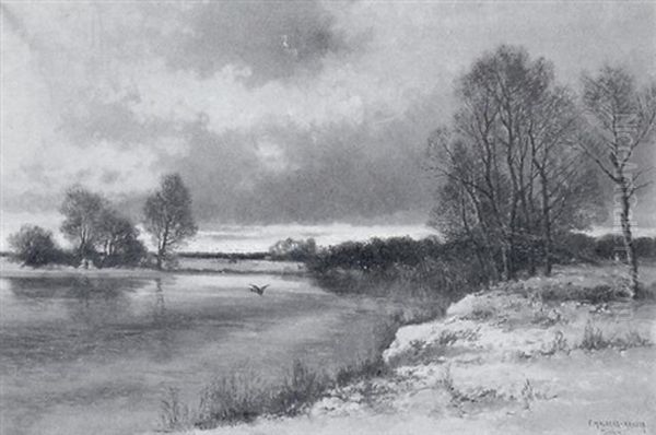 Winterabend An Der Amper Oil Painting by Fritz Halberg-Krauss