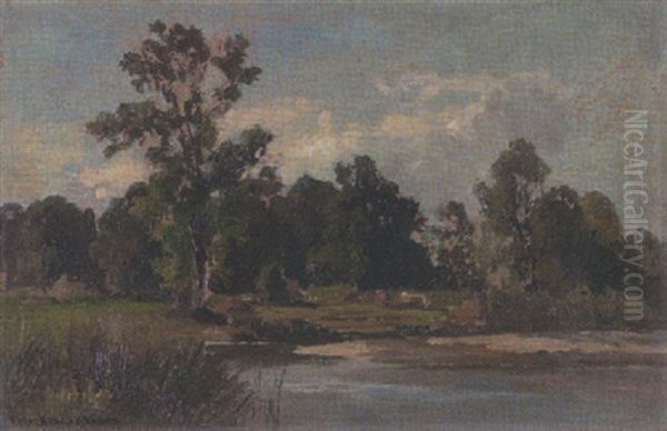 Weidende Kuhe Am Ufer Oil Painting by Fritz Halberg-Krauss