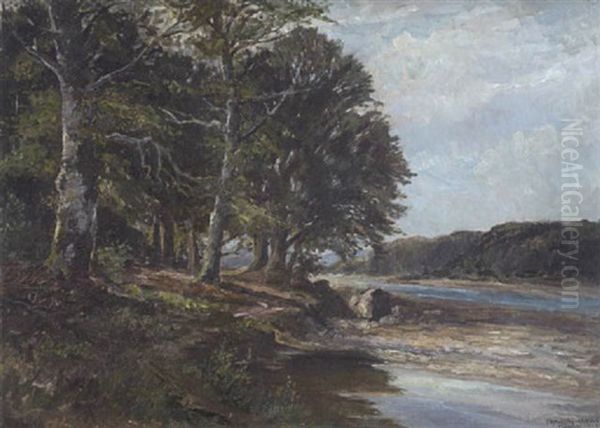 Flusslandschaft (isartal?) Oil Painting by Fritz Halberg-Krauss